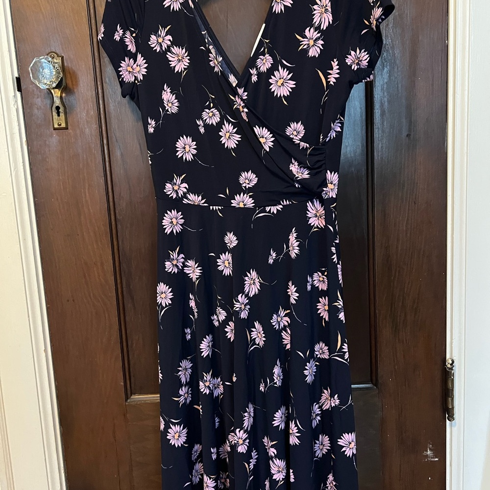 Kaileigh Navy and Pink Floral Midi Dress